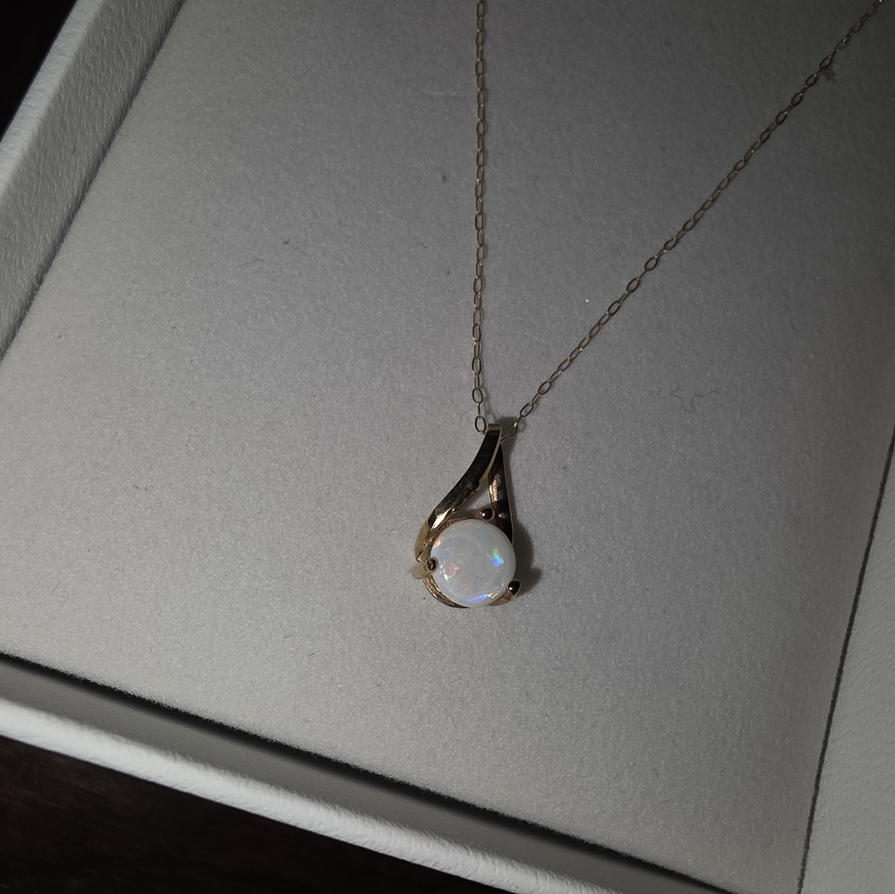 Brilliant Earth Gold and White Opal Necklace Pendant